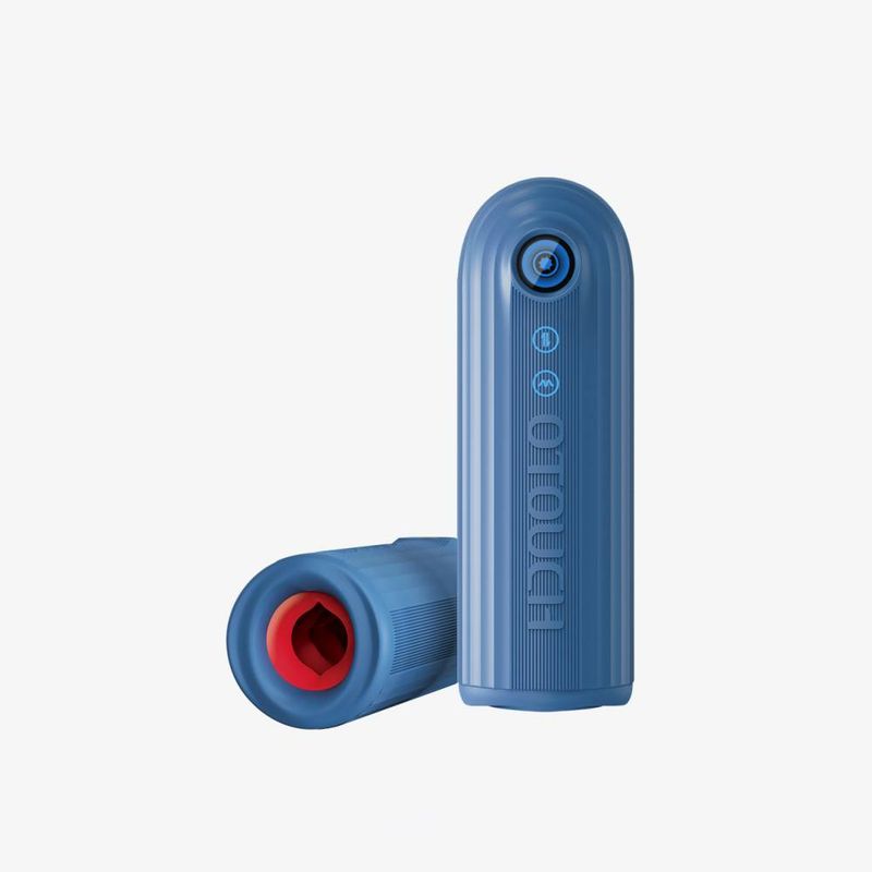 Submarine submersible thrusting vibrating male masturbator in stylish blue design.