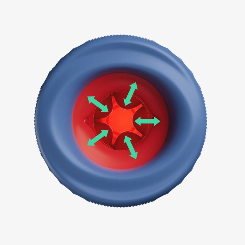 Top view of a Submarine Submersible Thrusting Contracting Vibrating Masturbator showcasing internal features and stimulation arrows.