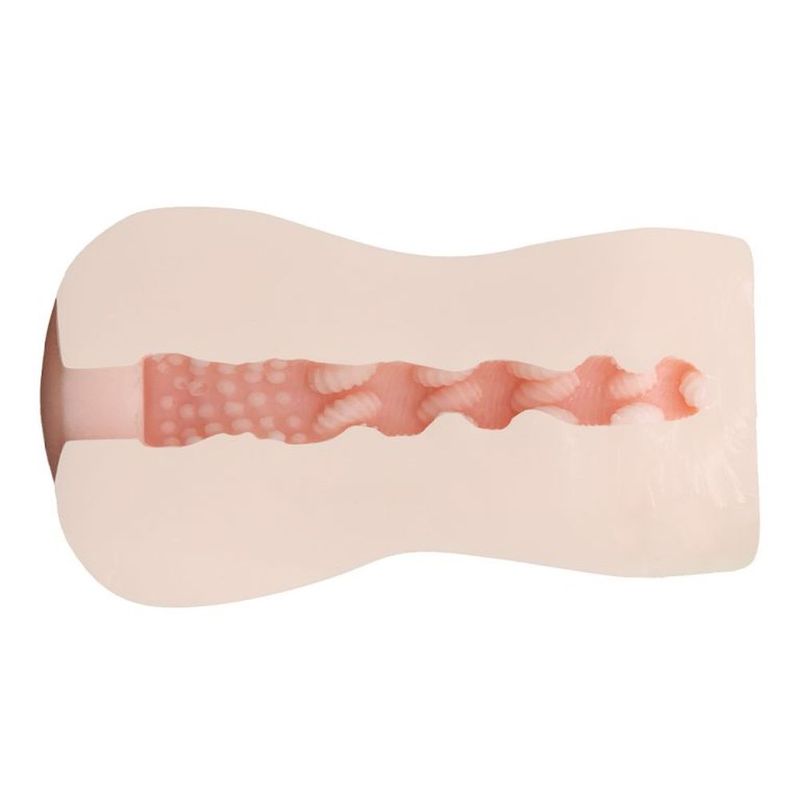 Cool Blonde Maid masochistic masturbator with textured inner tunnel and realistic design.