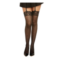 Dreamgirl thigh high fishnet stockings in black with lace top detail, perfect for stylish outfits and versatile wear.