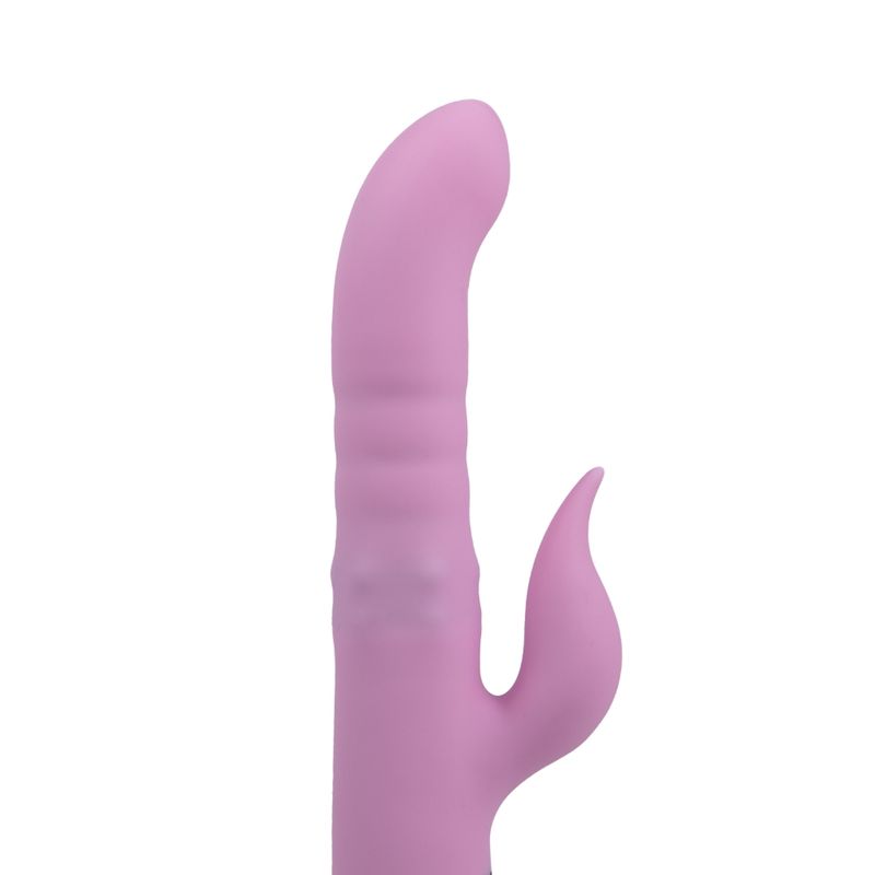 Close-up of the Osma Majestic Pro USB 10 mode pearl rabbit vibrator in pink, showcasing its elegant design and stimulating features.