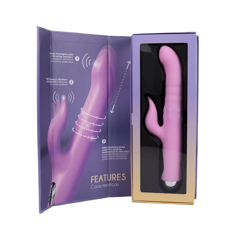 Osma Majestic Pro USB 10 Mode Pearl Rabbit Vibrator in packaging showcasing features and design.