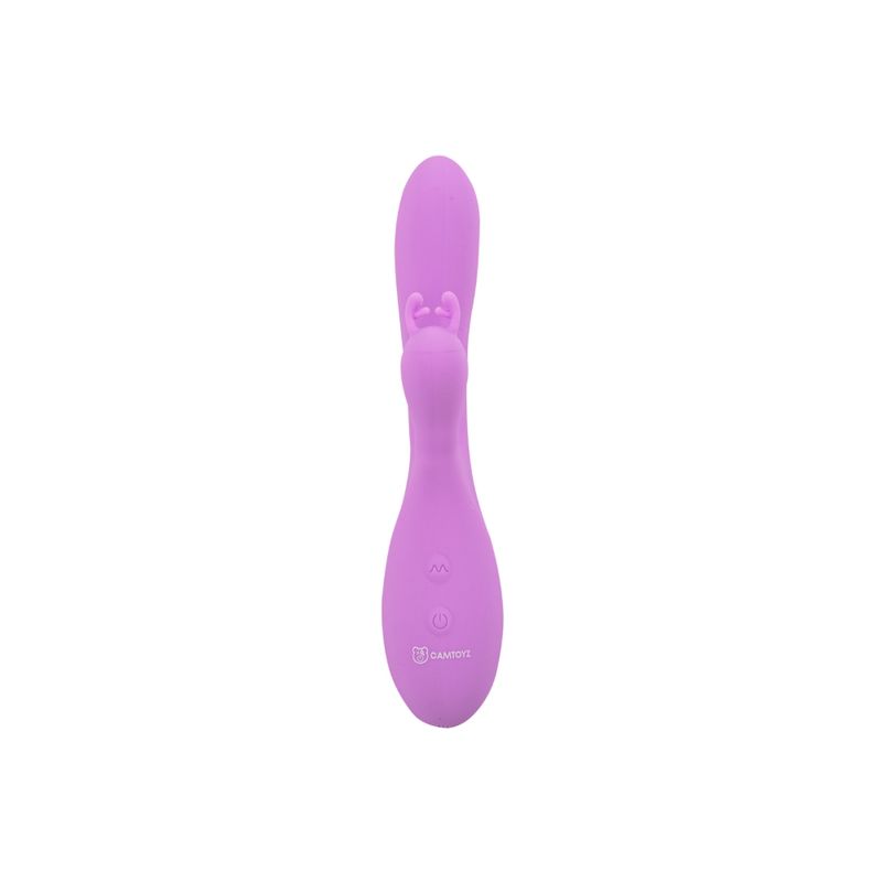 Pink Nelea Pro USB rabbit vibrator, a double-ended rabbit vibrator with bulb and dildo ends for versatile stimulation.