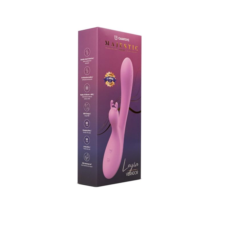 Nelea Pro USB Rabbit Vibrator packaging featuring a double-ended rabbit vibrator design in pink color.