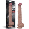 14.5in dual layered silicone cock in packaging showcasing lifelike design and texture for satisfaction