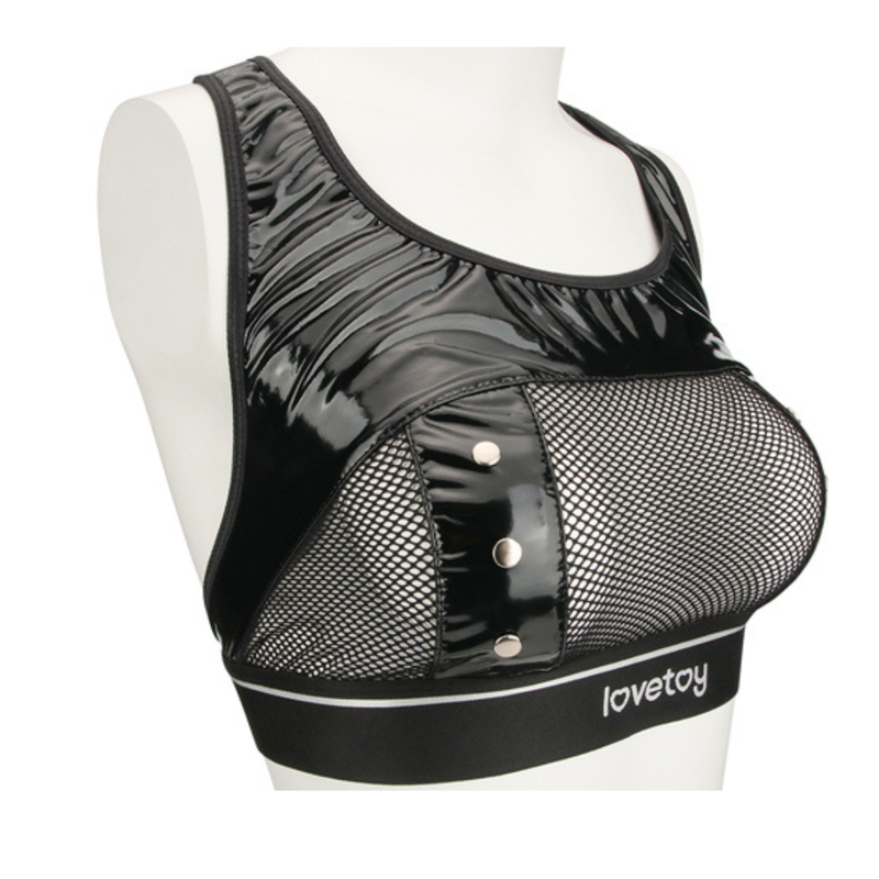 Rebellion Reign Iconic Harness Strap on Set M/L featuring a stylish black mesh and PU combination.