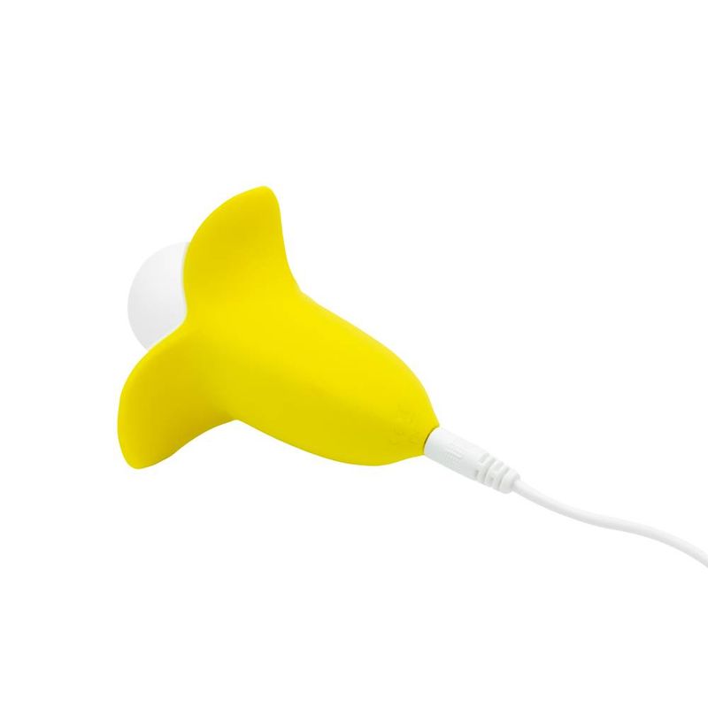 Yellow silicone slimline vibrator massager with USB charging feature and ergonomic design.