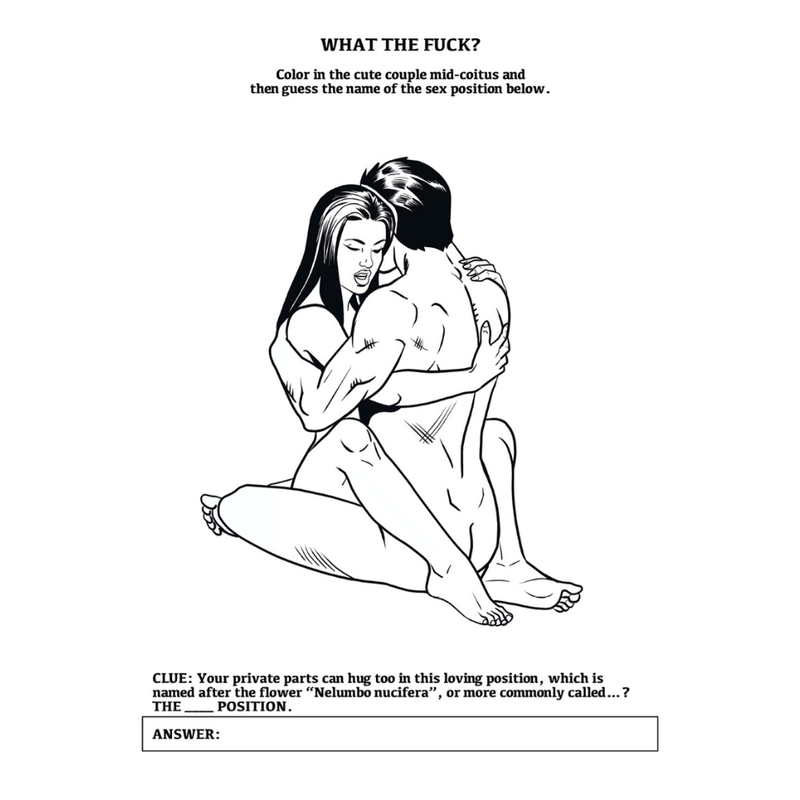 Coloring page from the adult colouring book Kama Sutra with a couple in an intimate pose.