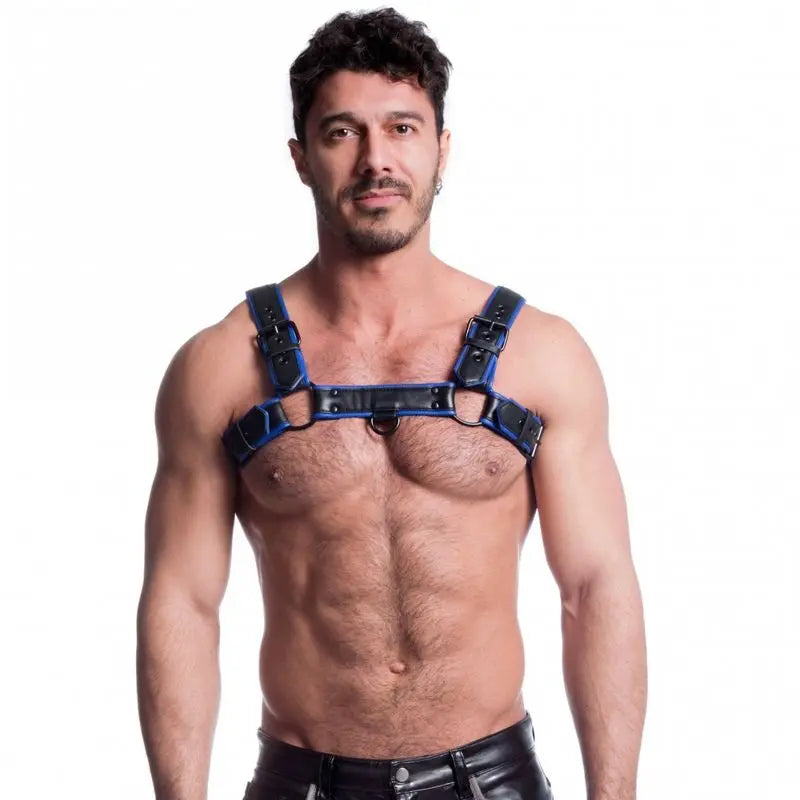 Vegan Bulldog Harness Black and Blue Sport Fucker Discreet Intimate Essentials.