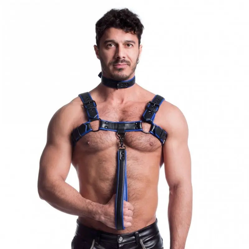 Vegan Bulldog Harness Black and Blue Sport Fucker Discreet Intimate Essentials.