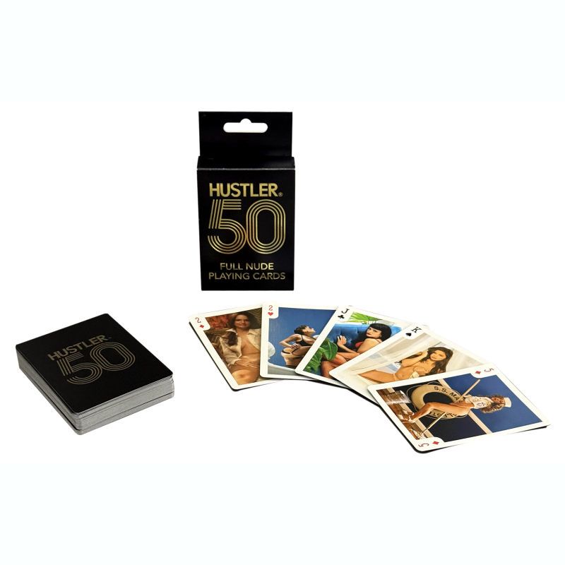 Hustler Playing Cards set featuring 50 years of centerfolds with nude models and high-quality poker format.