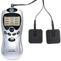 Zeus handheld power box with black pads showcasing 8 modes and intensity levels for e-stim pleasure.