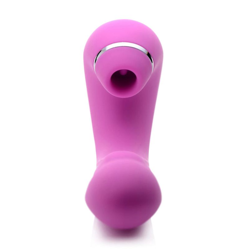 Shegasm 5 Star G-spot vibrator with suction in pink with dual stimulation features.