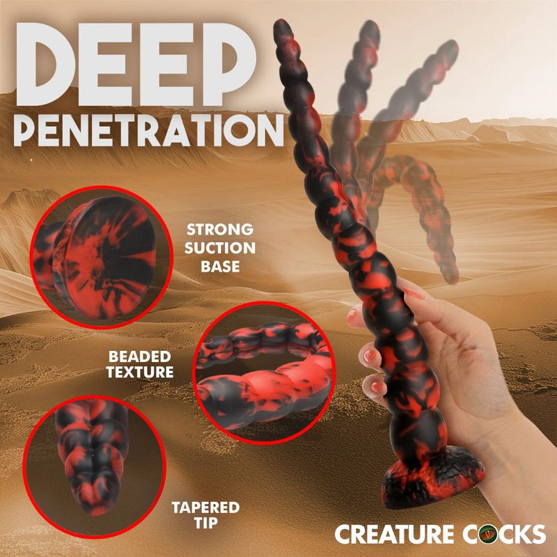 Stinger Silicone Dildo featuring strong suction base, beaded texture, tapered tip for adventurous experiences.