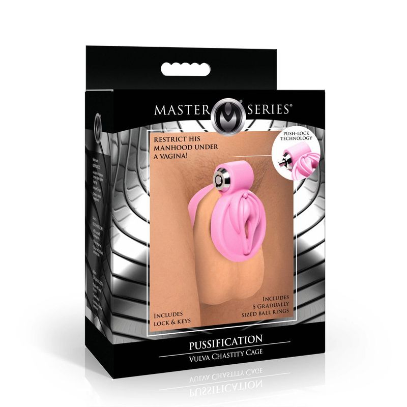 Pussification Vulva Chastity Cage packaging showcasing unique design for sensual submission and control.