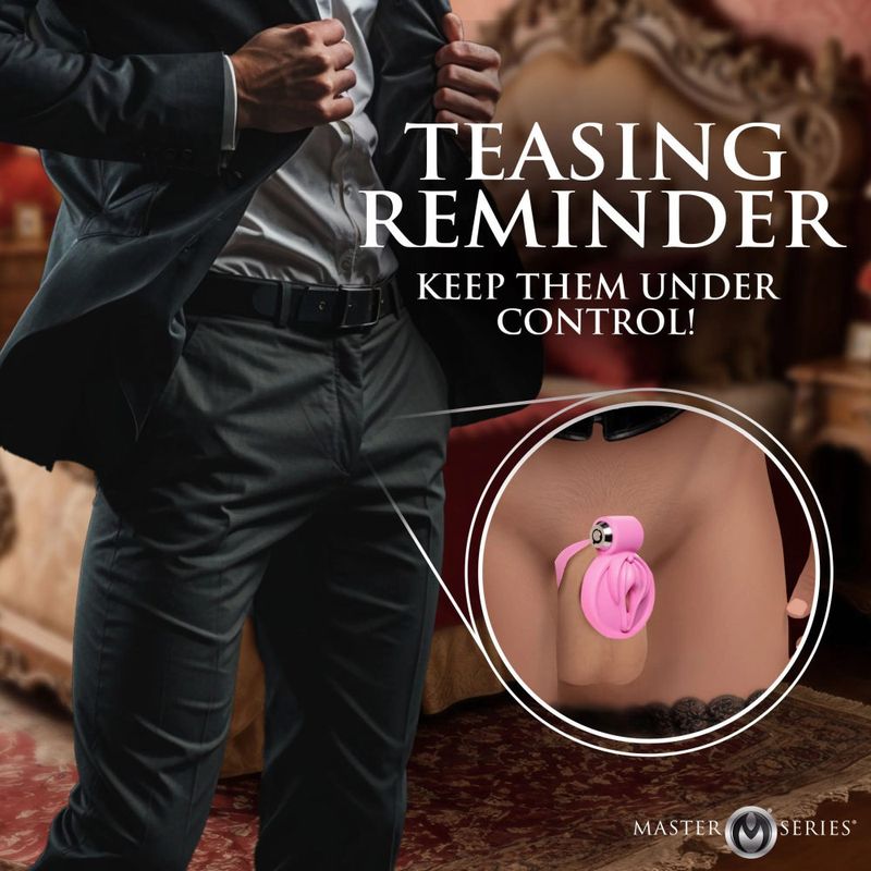 Teasing reminder for Pussification Vulva Chastity Cage to keep submission under control.