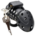 Lock Down Chastity Cage with breathable holes and keys for secure control and comfort in intimate experiences.