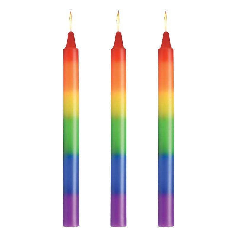 Pride Rainbow Drip Candles with vibrant layers of the rainbow, perfect for adding visual excitement to intimate moments.