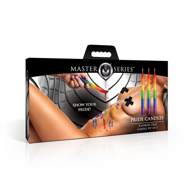 Pride Candles Rainbow Drip Candle 3 Pc - Colorful candle set for intimate play, enhancing steamy experiences and creative fun.