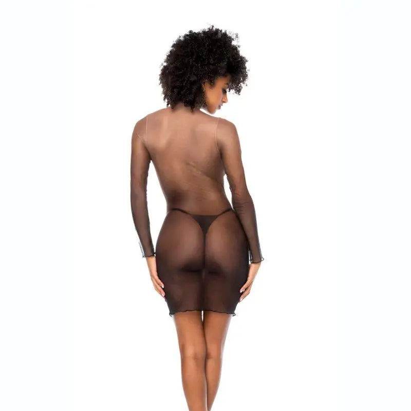 Stretch Mesh Long Sleeved Dress w Thong Mapale Discreet Intimate Essentials.