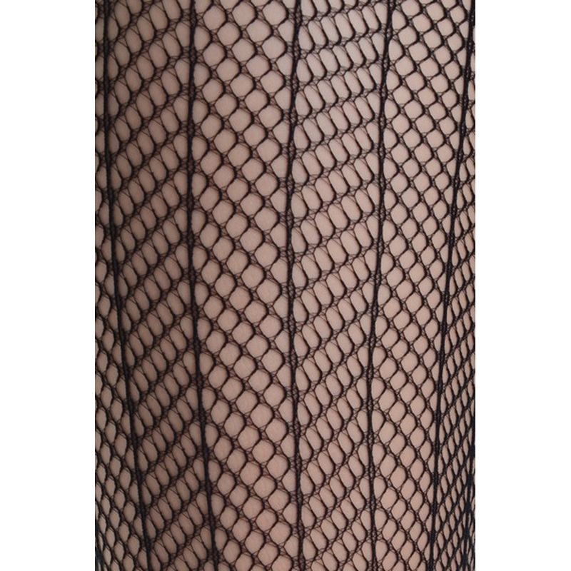 Close-up of the Sensual Arrow Mesh Tights Black showcasing the elegant arrow mesh pattern for a bold style.