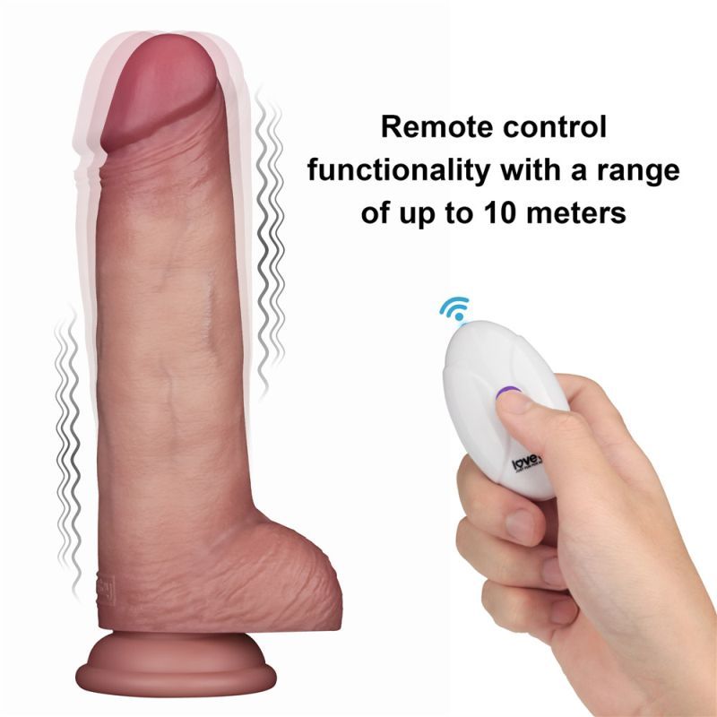 Vibrating Sliding Skin Pro II Silicone Dong 8.5 with remote control functionality and 10m range.
