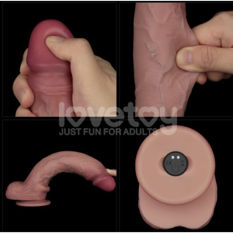 Vibrating sliding skin Pro II silicone dong 10in with realistic texture and remote control feature.