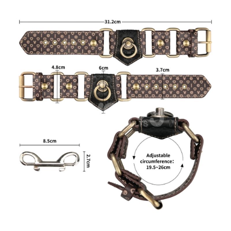 Deluxe handcuffs with spikes, stylish design, adjustable circumference, vintage-style bronze spikes.