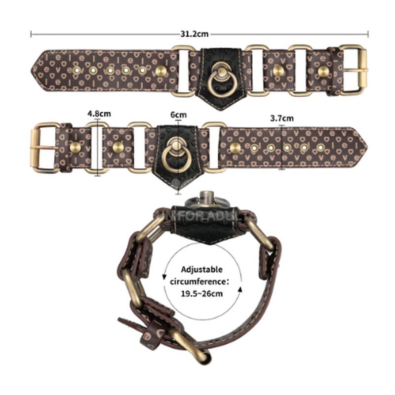 Rebellion Reign Hogtie Set features brass details and adjustable straps for bondage hogtie set enthusiasts.