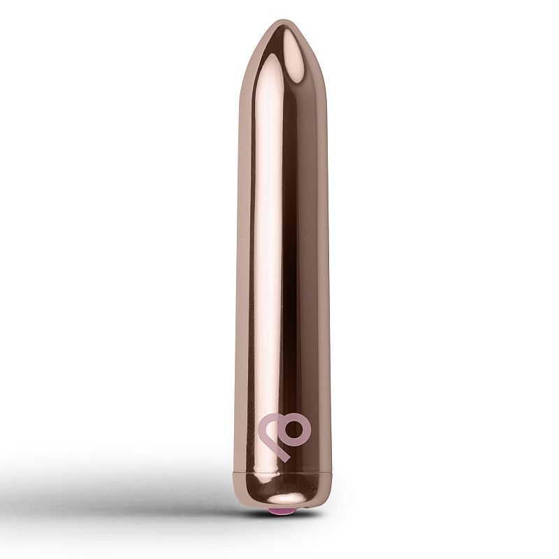 Golden Rose Rechargeable Bullet Vibrator with sleek, shiny design and pointed tip for precise stimulation.