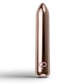 Golden Rose Rechargeable Bullet Vibrator with sleek, shiny design and pointed tip for precise stimulation.