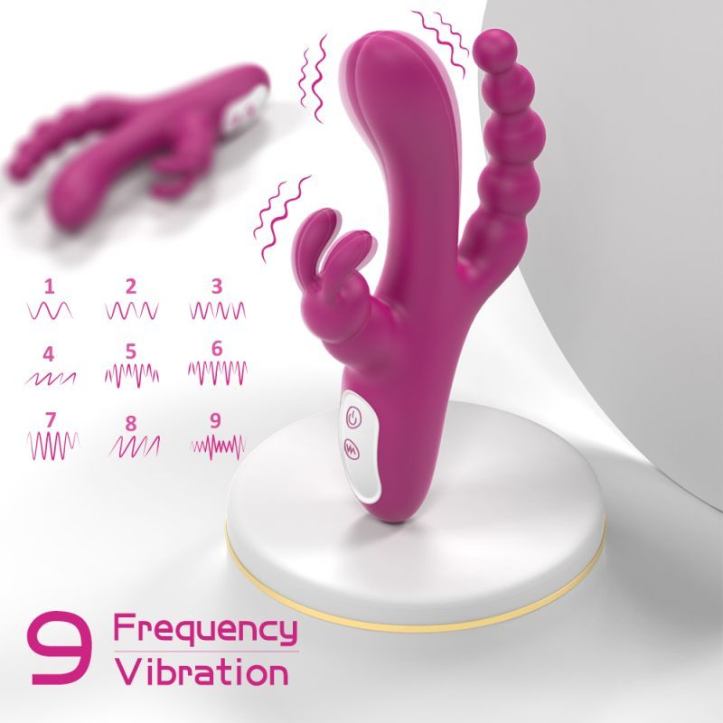 Joker Triple Ecstasy Vibrator showcasing its 9 vibration modes for ultimate pleasure and triple stimulation vibrator features.