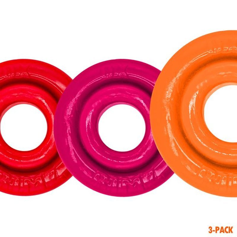 RimRingz 3 Pc Multi Size Fire Hots featuring colorful multi-size cockrings in red, pink, and orange.