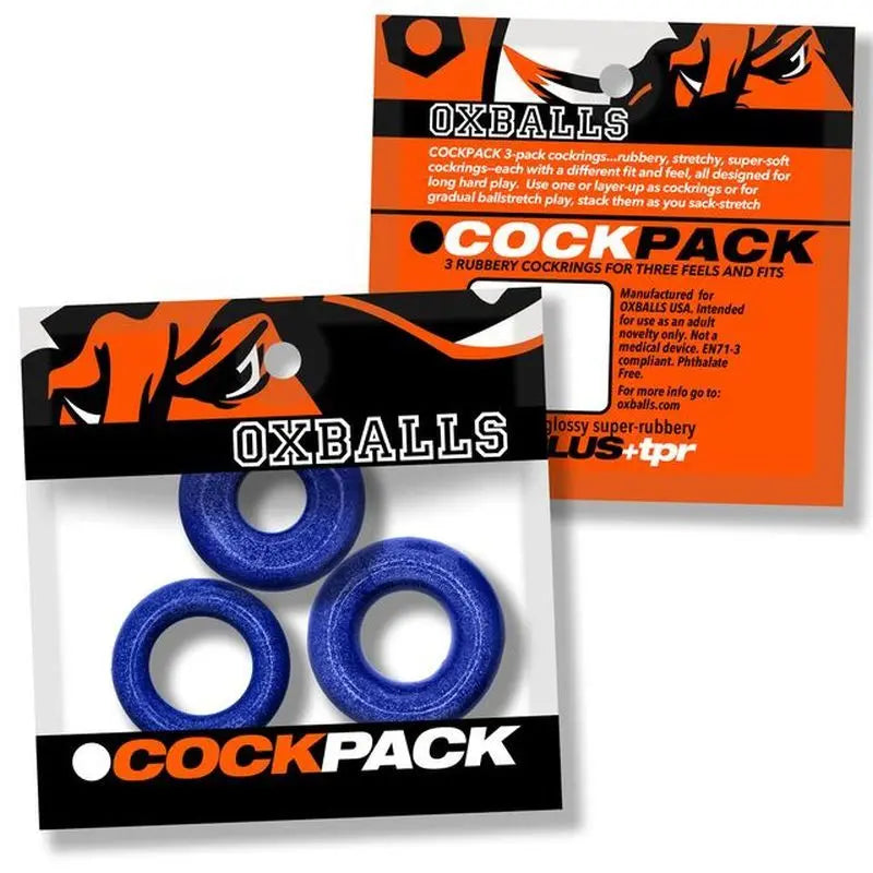 Cockpack 3 Pc Ring Set Blue OxBalls Discreet Intimate Essentials.