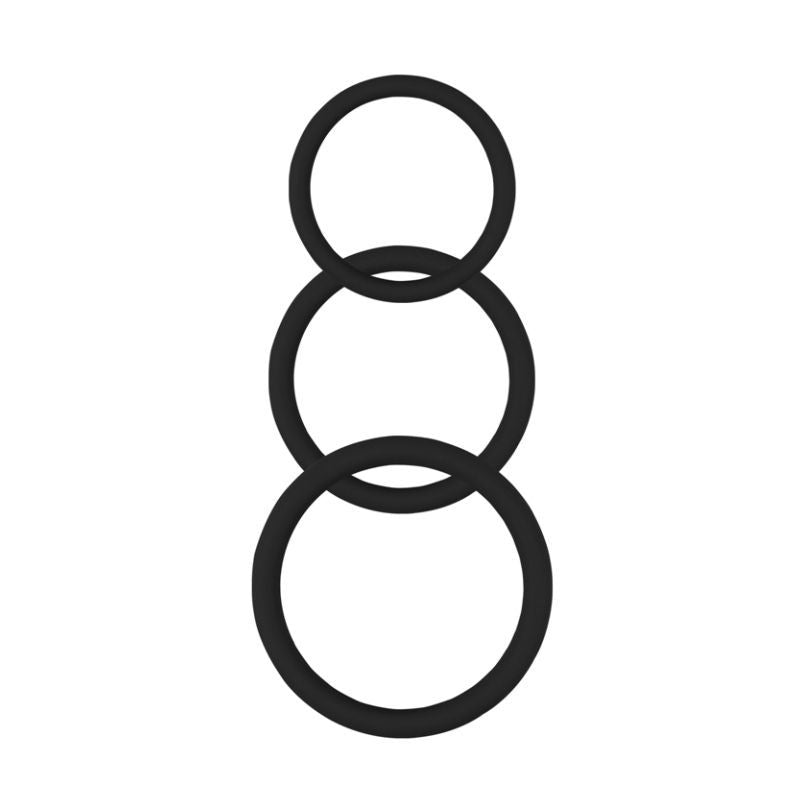 Magnum Force Cock Ring Set Black featuring three silicone rings in varying sizes for optimal fit and performance.