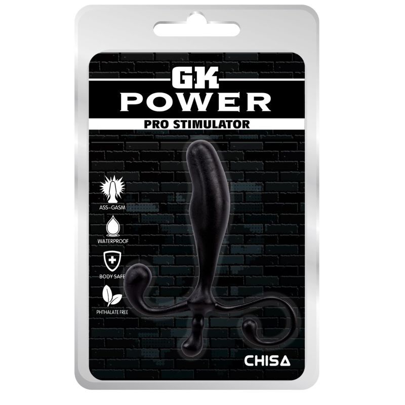 GK Power Pro Stimulator packaging, showcasing a waterproof and body-safe prostate pleasure plug design.