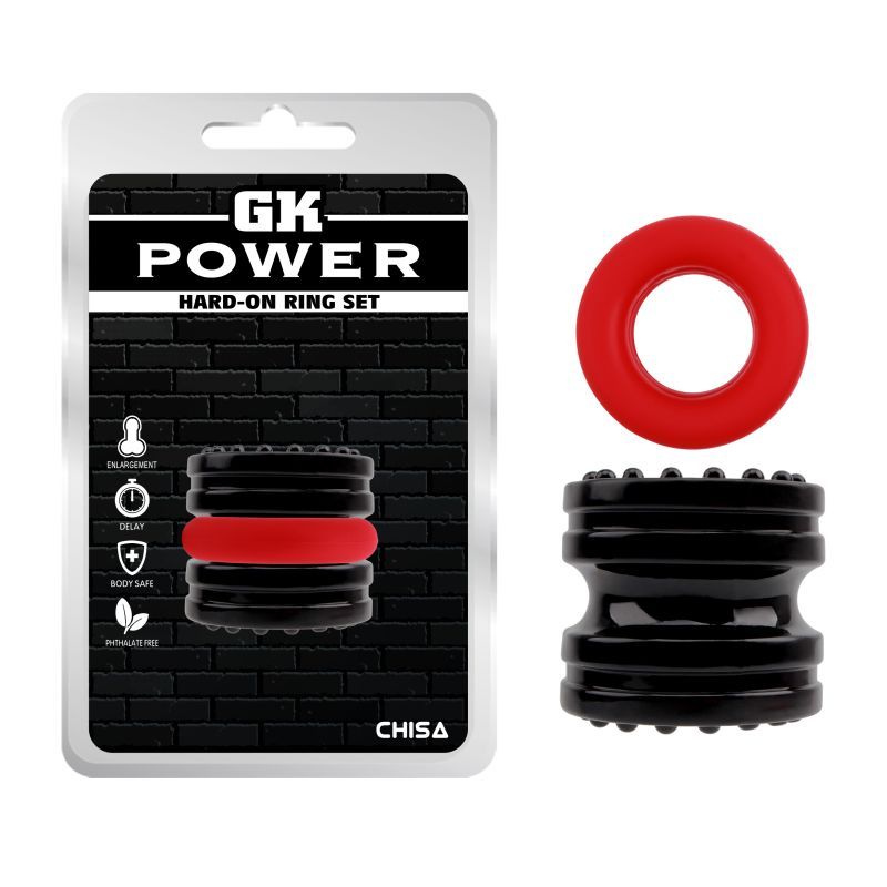 Hard On 2 Pc Ring Set for performance enhancing ring set, featuring textured black and smooth red rings.