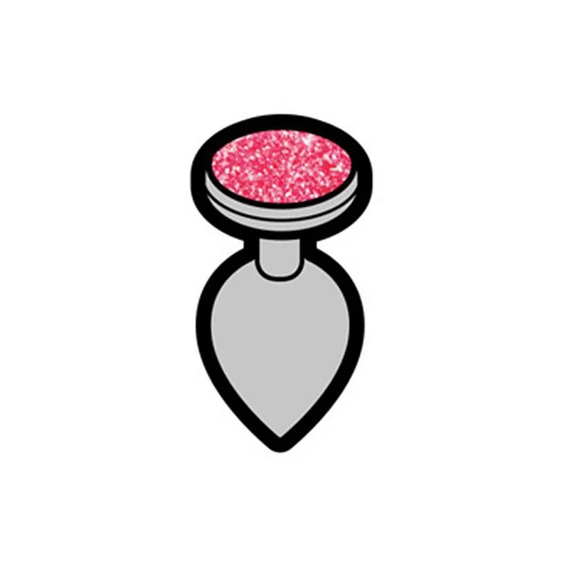 Gem Butt Plug Enamel Pin in glittery pink, perfect for adding playful flair to accessories like jackets and bags.
