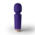 Rechargeable mini wand vibrator in a sleek purple design with a soft silicone head for targeted pleasure.