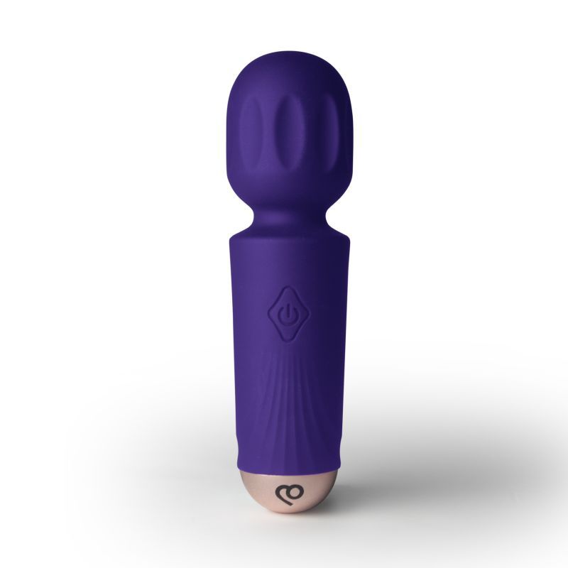 Rechargeable mini wand vibrator in a sleek purple design with a soft silicone head for targeted pleasure.