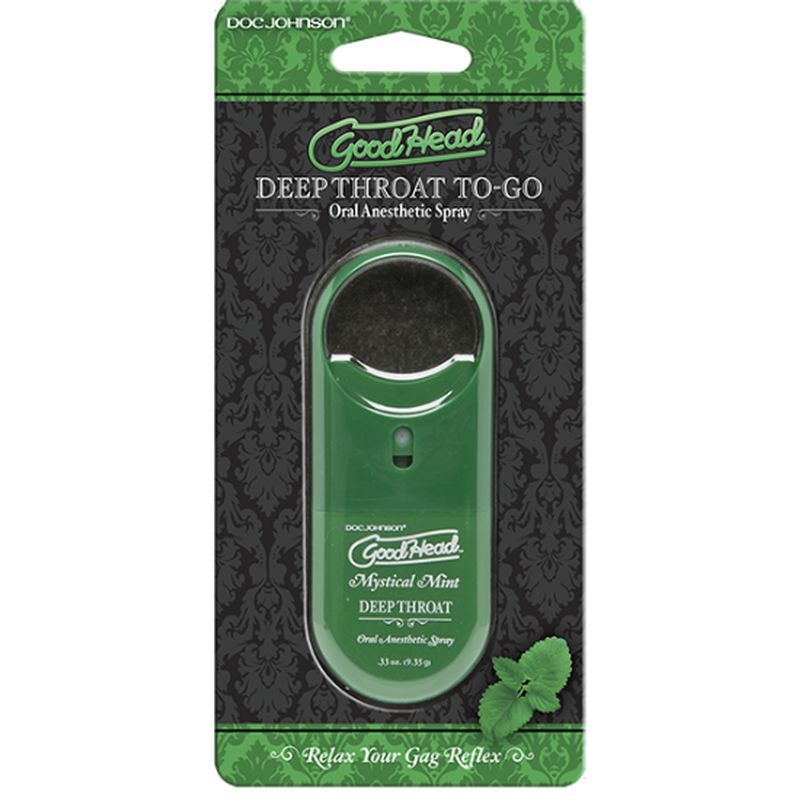 GoodHead To-Go Deep Throat Spray Mint 9ml packaging with soothing mint flavor, designed to reduce gag reflex and enhance pleasure.