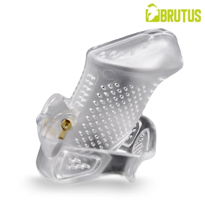Brutus Airmesh chastity cage in clear, designed for comfort and long-term wear with ventilation holes.