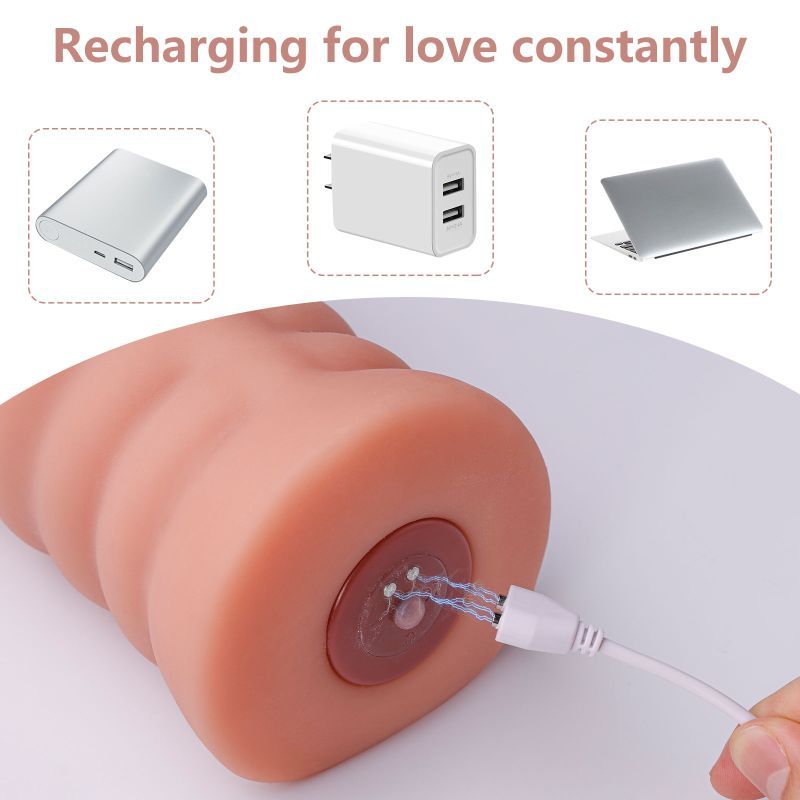 Ramar Realistic Vibrating Anal Vaginal Masturbator charging port for constant enjoyment, showcasing USB connection options.