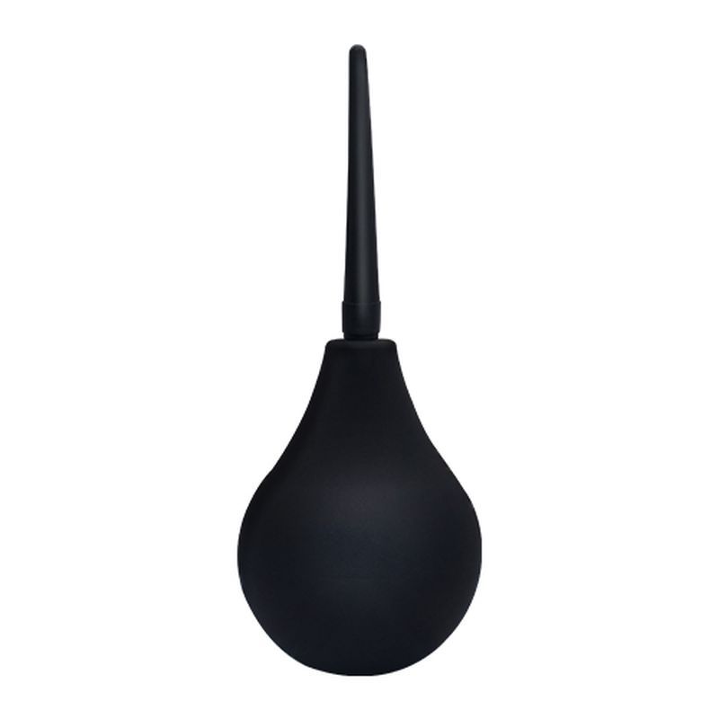 Silicone anti backflow douche 224ml with black squeezable bulb and nozzle for anal hygiene.