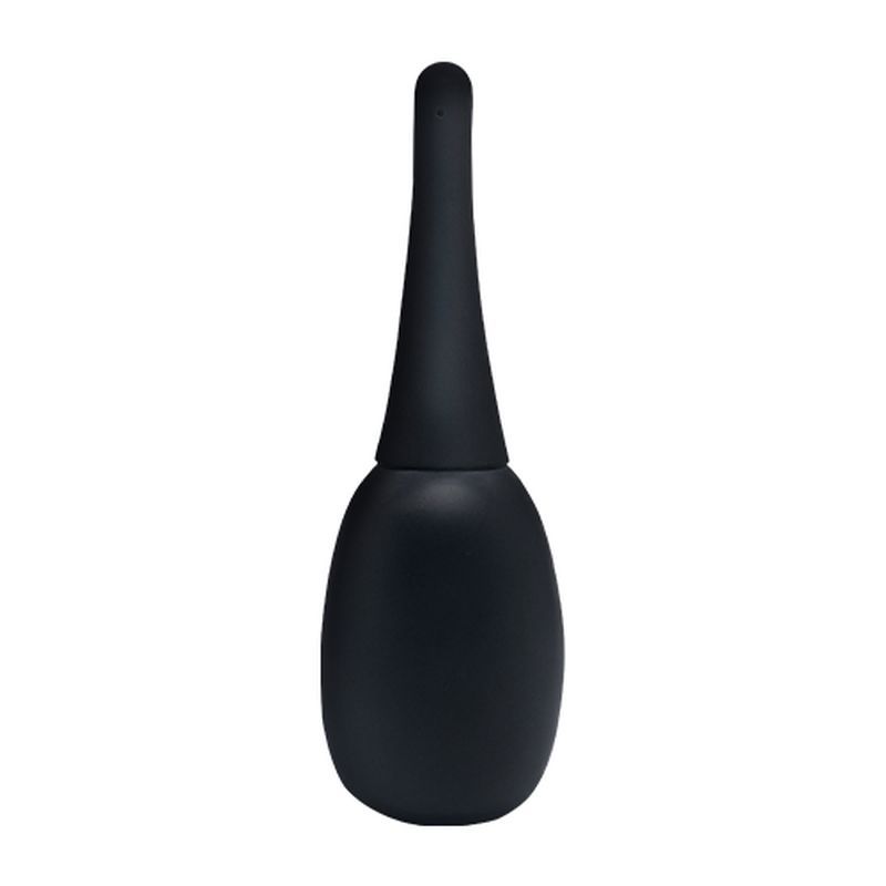 Silicone anal douche with a sleek black design, featuring a soft bulb and a tapered nozzle for easy use.