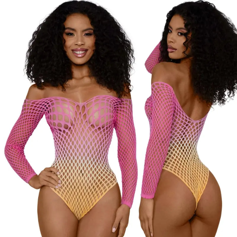 DreamGirl Fishnet Off The Shoulder Bodysuit Black by Dreamgirl from Discreet Intimate Essentials for  Lingerie, quality products at discount affordable prices.