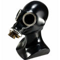 Classic GP5 NATO Vintage Rubber Gas Mask displayed on a bust, featuring a black rubber design and dual optical lenses.