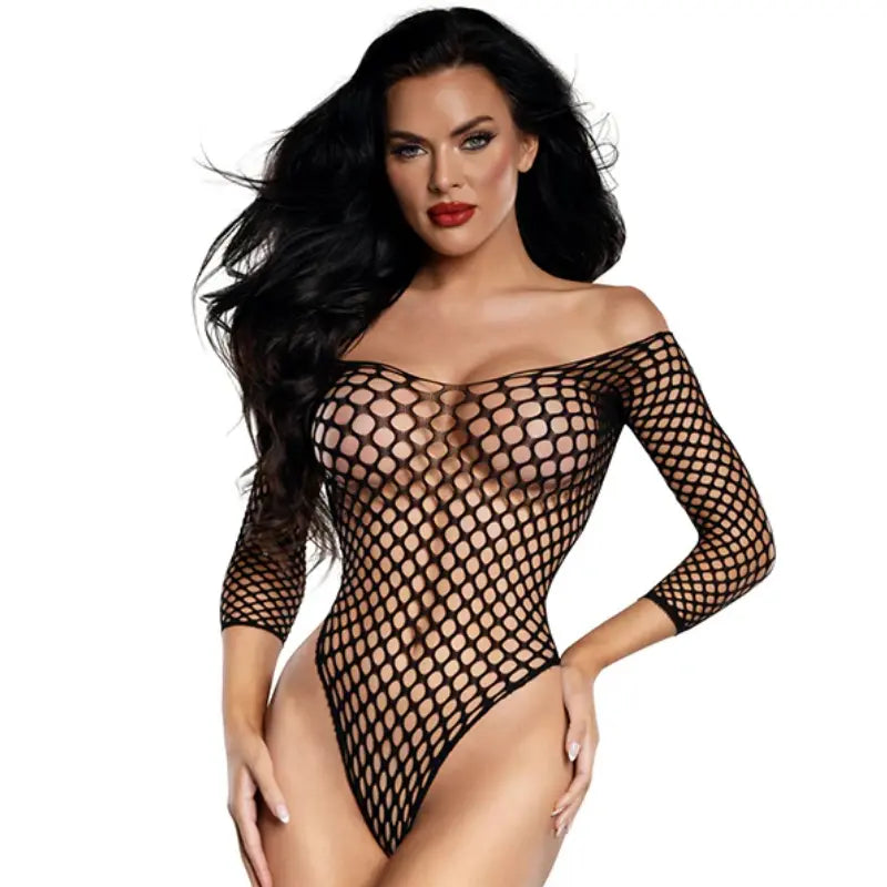 DreamGirl Fishnet Off The Shoulder Bodysuit Black Dreamgirl Discreet Intimate Essentials.