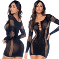Long Sleeve Floral Fishnet Dress Black Mapale Discreet Intimate Essentials.
