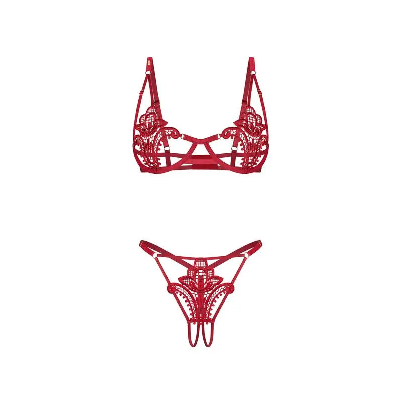 Luise Sublim 2 Pc Bra Panty Crotchless Set Red Obsessive Discreet Intimate Essentials.